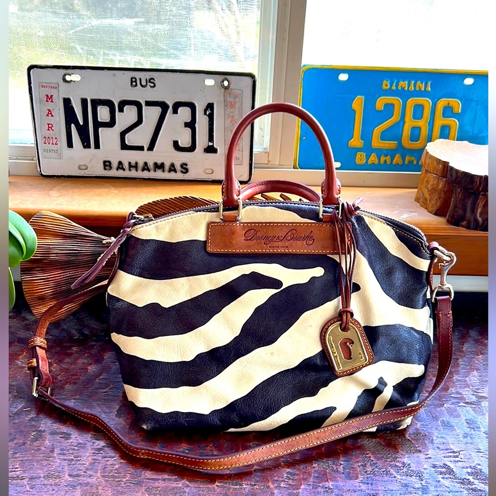 Dooney & Bourke Zebra Print Bag with Brown Accents
